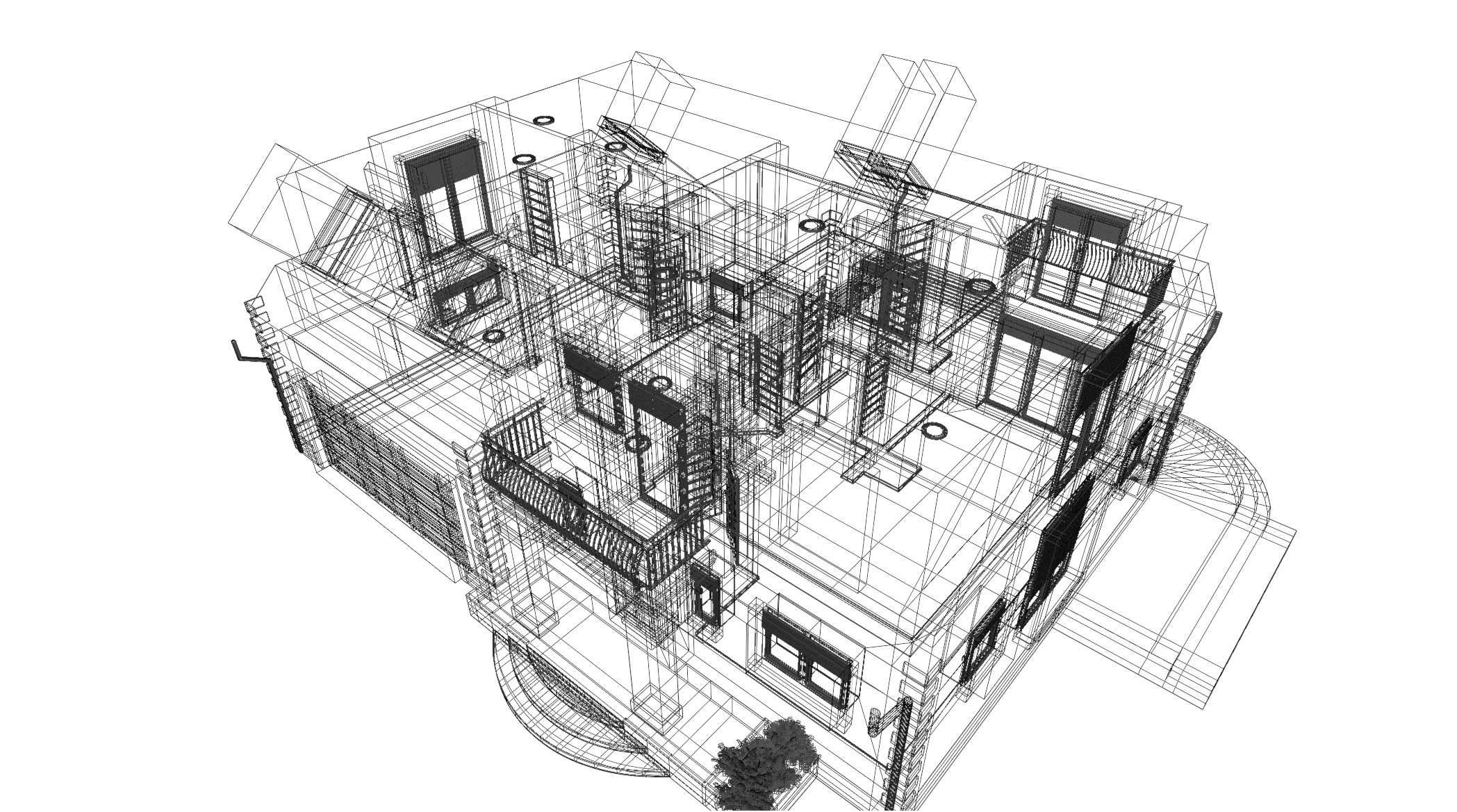Single-family house - visualization process - Wireframe